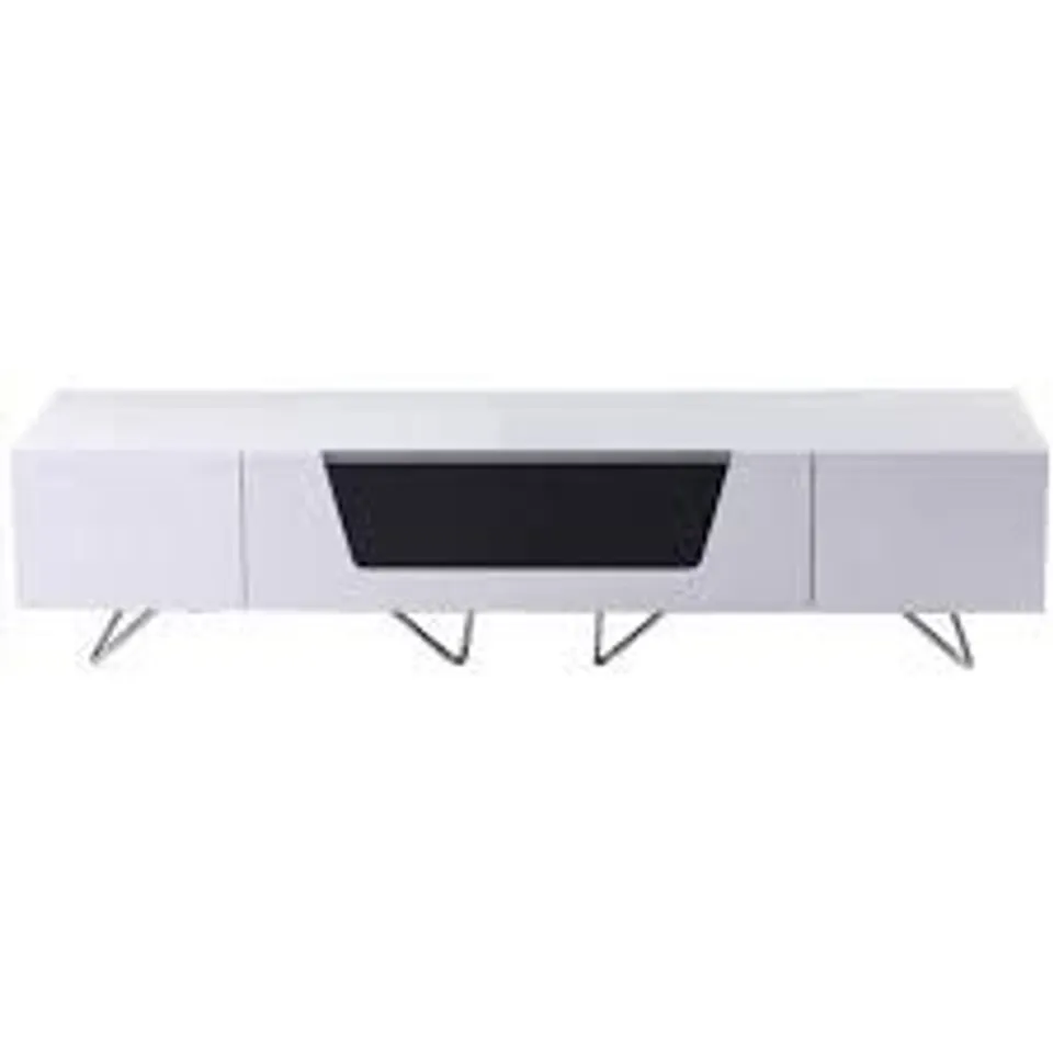 BOXED ALPHASON CHROMIUM 1600mm TV STAND IN WHITE (2 BOXES)