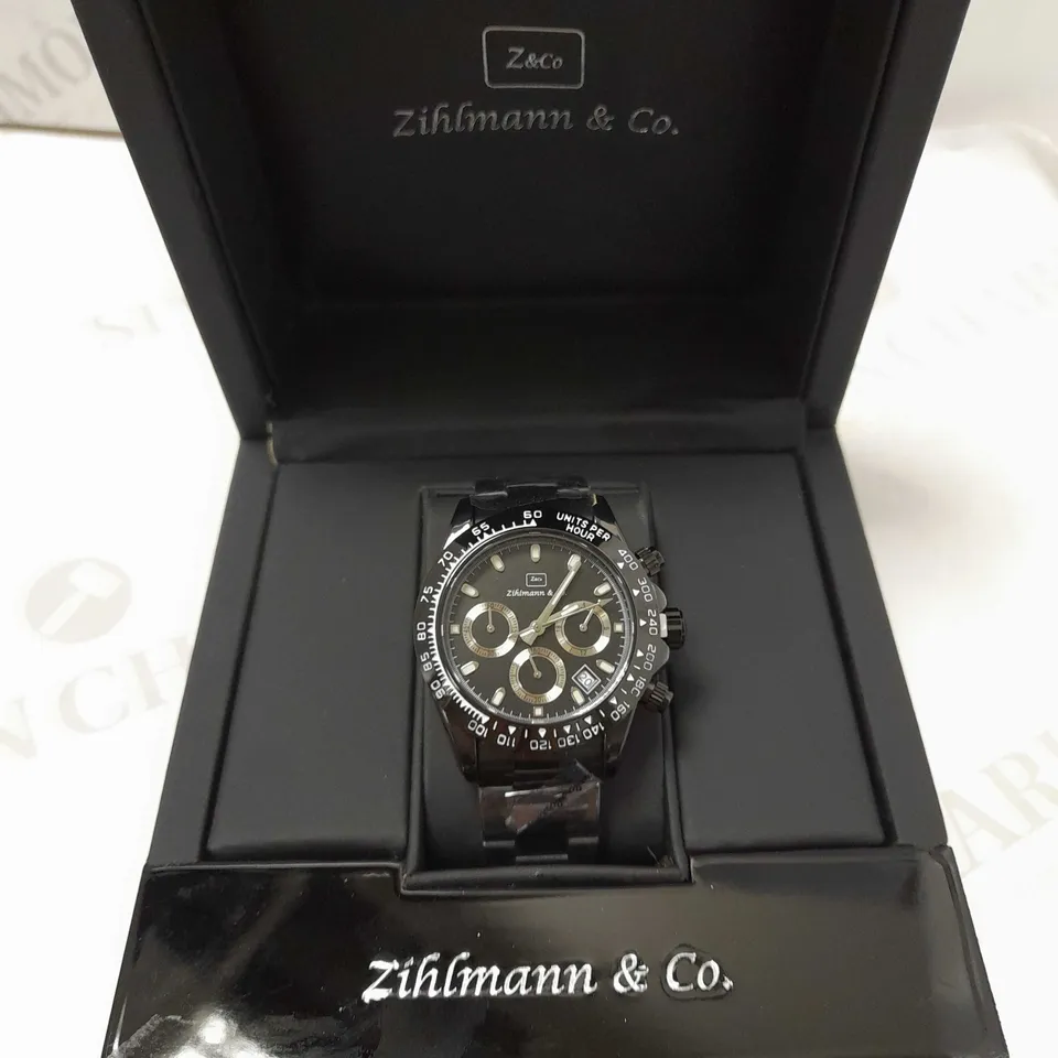 ZIHLMANN & CO BLACK TRIPLE DIAL STRAP WRISTWATCH