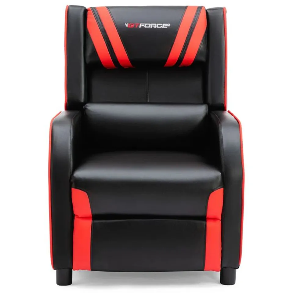 BOXED DESIGNER RED FAUX LEATHER PUSHBACK GAMING RECLINER CHAIR (1 BOX)