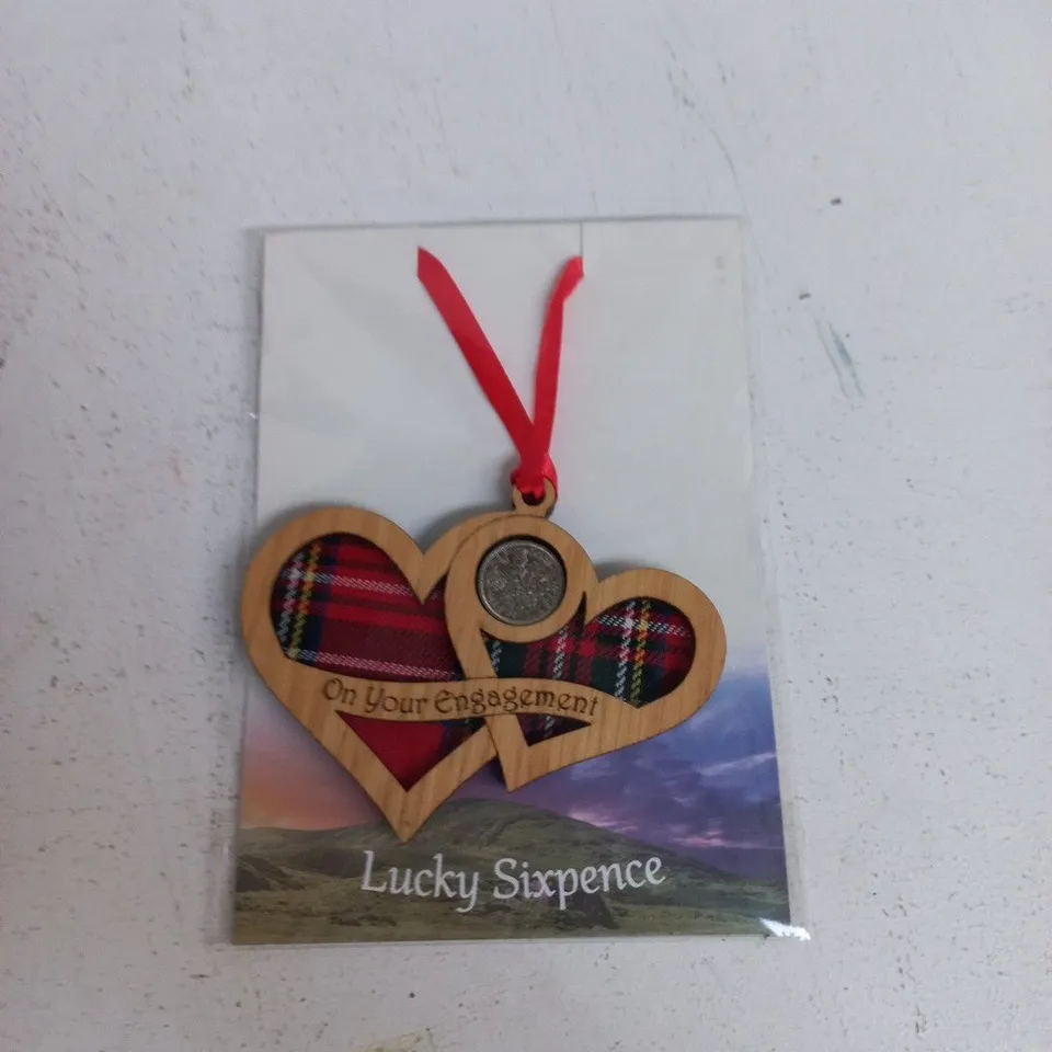 TOTE OF APPROXIMATELY 12 ASSORTED ITEMS TO INCLUDE: LUCKY SIXPENCE