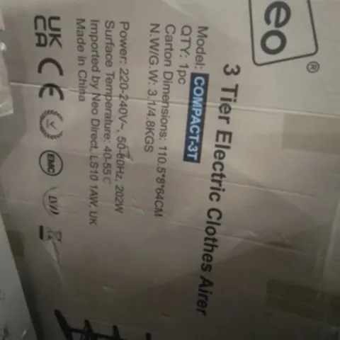 BOXED NEO COMPACT 3 TIER ELECTRIC CLOTHES AIRER