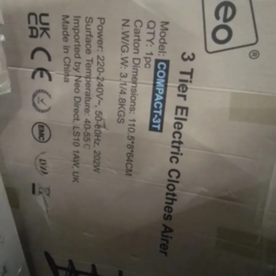 BOXED NEO COMPACT 3 TIER ELECTRIC CLOTHES AIRER 