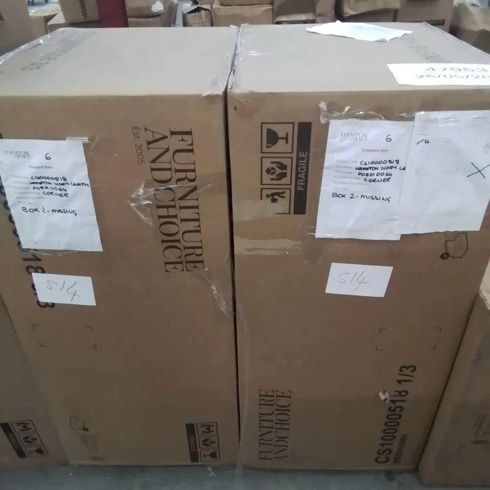 A BOXED INCOMPLETE DESIGNER HAMPTON IVORY LEATHER CORNER SOFA ( PARTS 1 AND 3 ONLY)