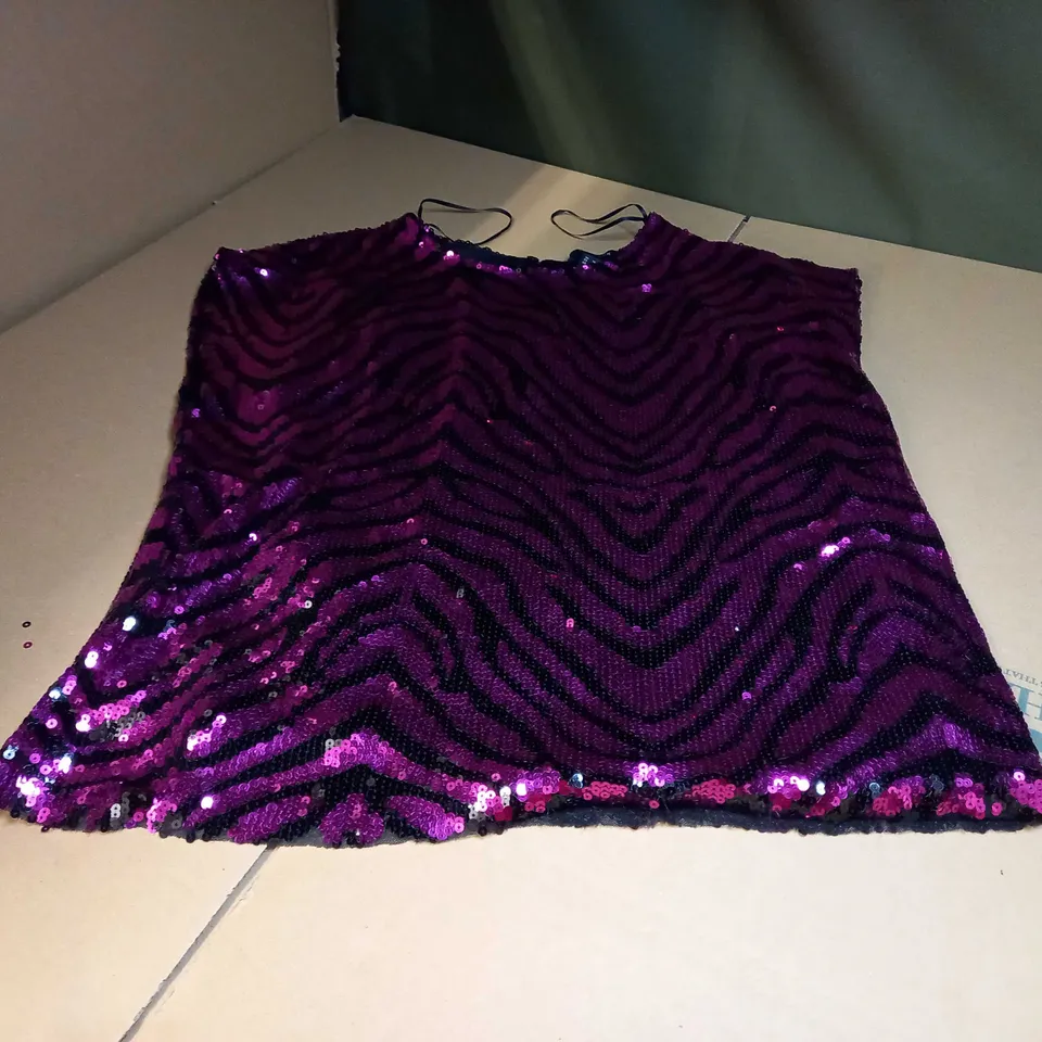 NEWLOOK HOT PINK BLACK SEQUIN DETAILED TOP - SIZE 12