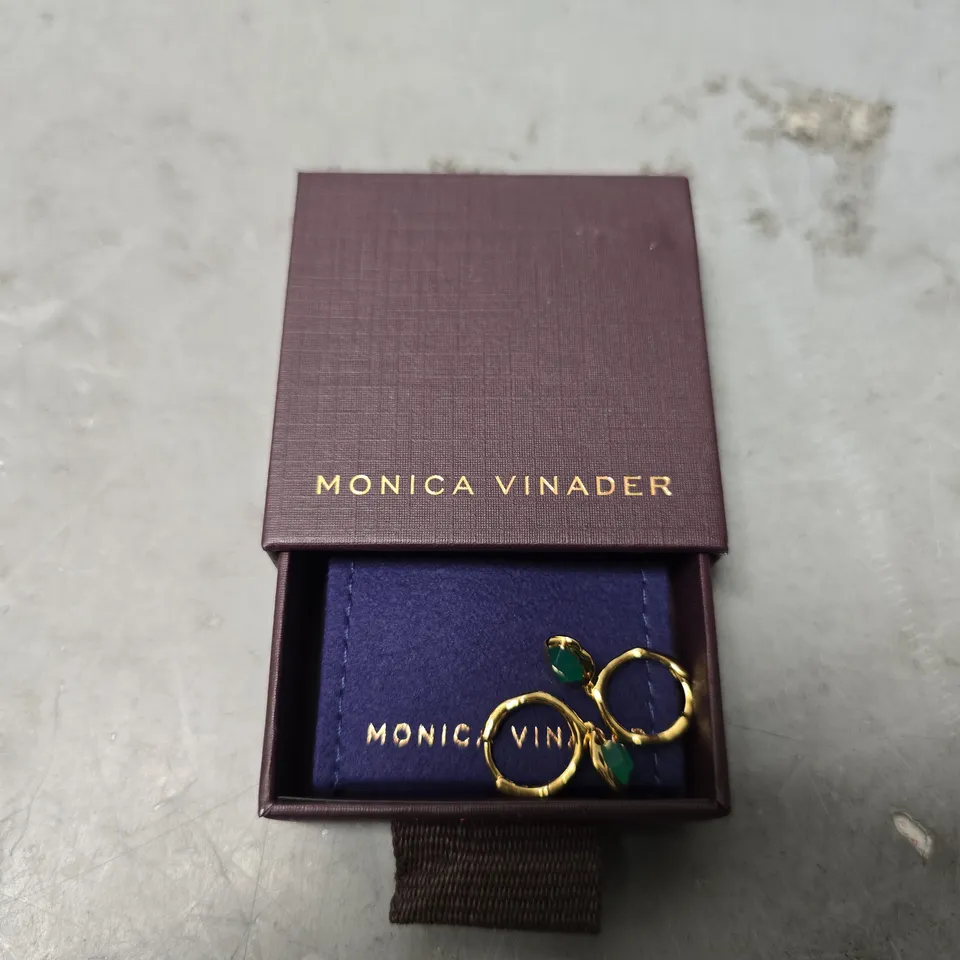 BOXED MONICA VINADER GREEN & GOLDEN CIRCLE EARRING