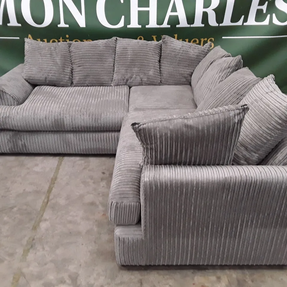 DESIGNER AJO CORNER SOFA WITH SCATTER CUSHIONS - GREY JUMBO CHORD 
