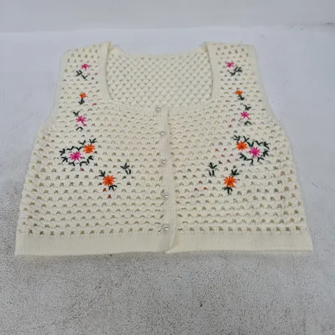 POESELLE - CREAM CROCHET CARDIGAN WITH FLORAL EMBROIDERY β UK 8 (EU 34, US XS)