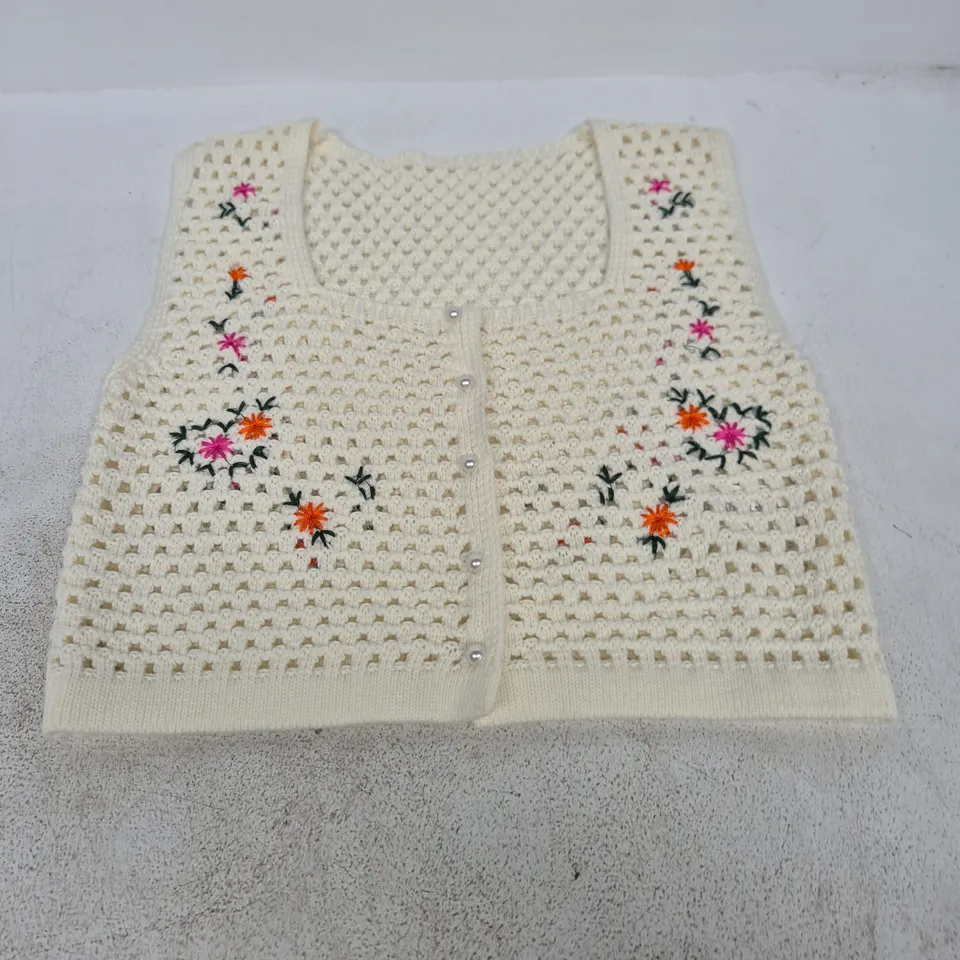 POESELLE - CREAM CROCHET CARDIGAN WITH FLORAL EMBROIDERY – UK 8 (EU 34, US XS)