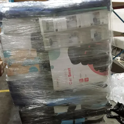 PALLET OF ASSORTED HOUSEHOLD GOODS AND PRODUCTS TO INCLUDES:CHILDREN'S CAR SEAT,VACUUM CLEANER,PARASOL BASE,SUITCASE,YOGA MATTS