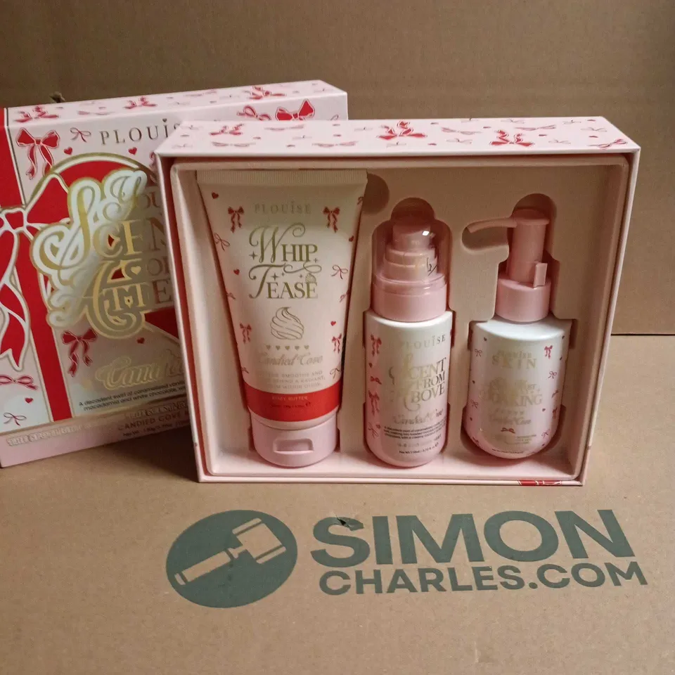 PLOUISE CANDIED COVE SCENTED GIFT SET BODY BUTTER 150G, HAIR & BODY MIST 110ML AND BATH OIL 100ML