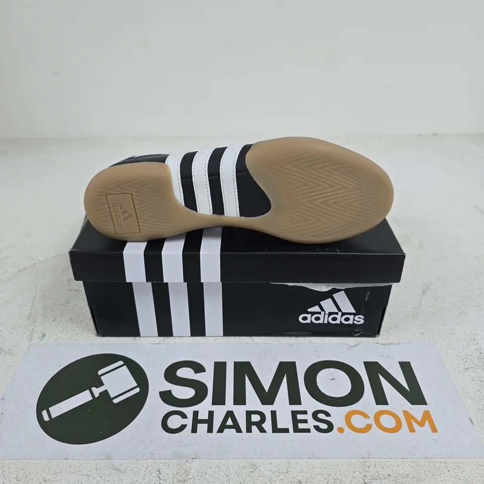 BOXED PAIR OF ADIDAS TAEKWANDO MEI BALLET W SHOES IN BLACK/WHITE - UK 6