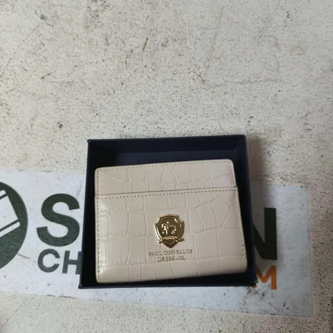PAUL COSTELLOE CROC-EFFECT WALLET β CREAM LEATHER WITH GOLD BUCKLE β BOXED
