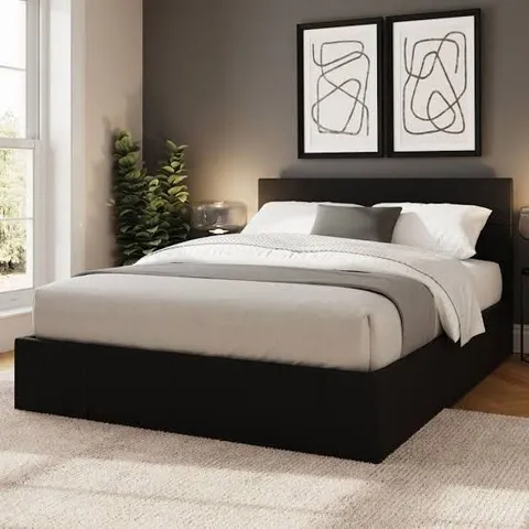 BOXED GFW 4' SMALL DOUBLE SIDE LIFT OTTOMAN BED - MATT BLACK (2 BOXES)