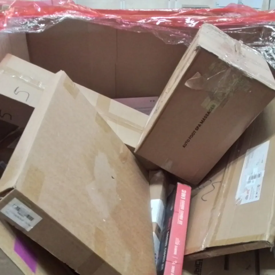 PALLET CONTAINING VARIOUS ASSORTED ITEMS TO INCLUDE:DRYWALL SANDER, ELECTRIC GRILL,SHOE STORAGE BOXES, RECORD PLAYER SUITCASE AND OTHER ASSORTED ITEMS...