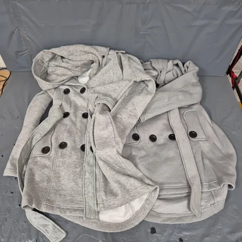 BOX OF APPROXIMATELY 10 BELTED COATS IN LIGHT GREY SIZE S - COLLECTION ONLY