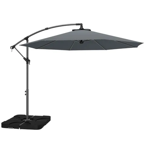 BOXED OUTSUNNY 3M OVERHANGING CANTILEVER PARASOL, WITH CROSS BASE - GREY (1 BOX)