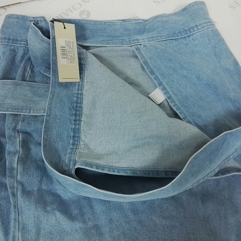 NEVER FULLY DRESSED WRAP DETAIL DENIM SKIRT - UK 8