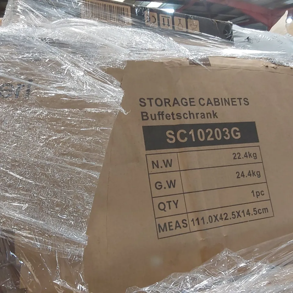 PALLET CONTAINING A LARGE QUANTITY OF ASSORTED CONSUMER PRODUCTS INCLUDING: MUSTAR DIGITAL PIANOS, ARTIFICIAL TREE, STORAGE CABINETS, SOFA PARTS ECT