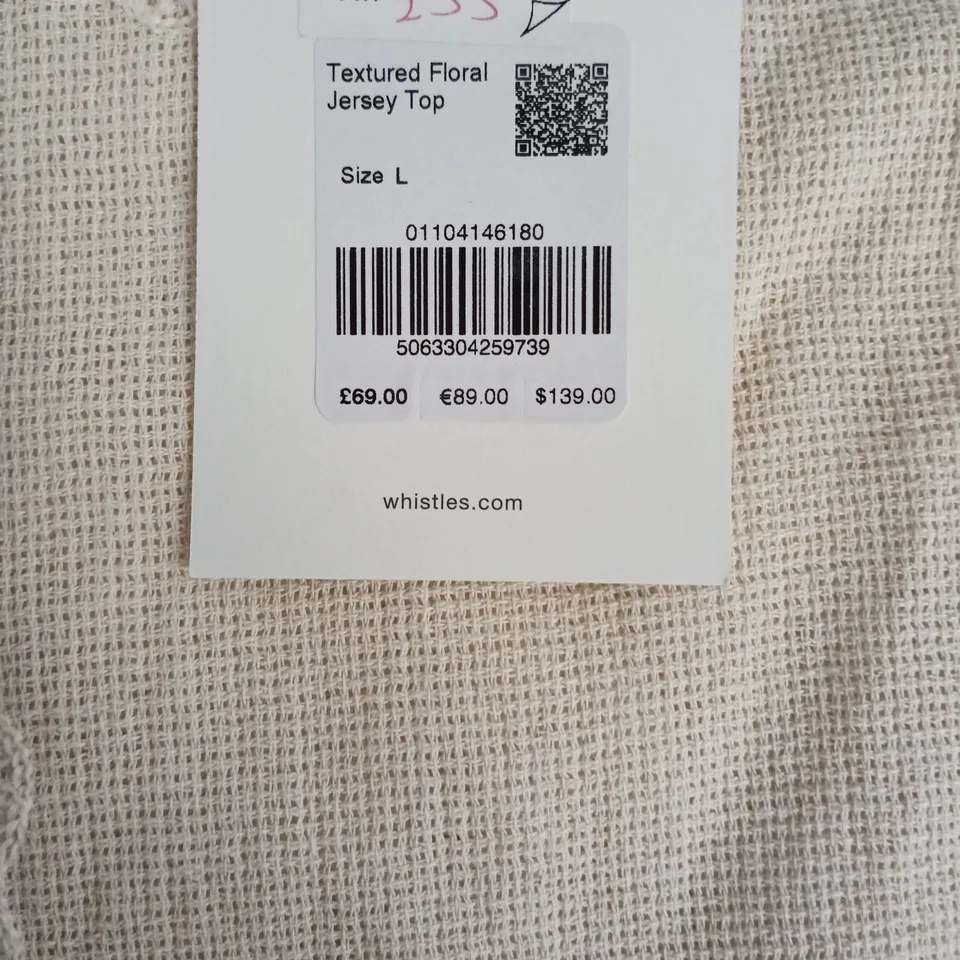 WHISTLES TEXTURED FLORAL JERSEY TOP – CREAM, SIZE L