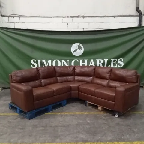 QUALITY DESIGNER ITALIAN MADE LEATHER CORNER SOFA - WALNUT