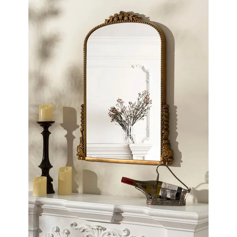BOXED ARCH RETRO VICTORIAN GOLD ACCENT WALL MIRROR (1 BOX)