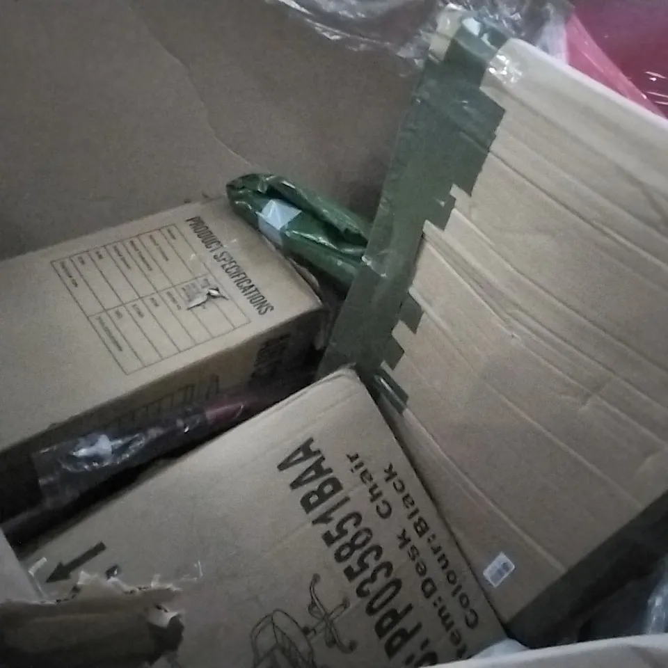 PALLET OF ASSORTED PRODUCTS INCLUDING D SHAPE TOILET SEAT, KIDS SCOOTER, SPACE PLAY TENT, G4FREE UMBRELLA, AIR COOLER, DESK CHAIR