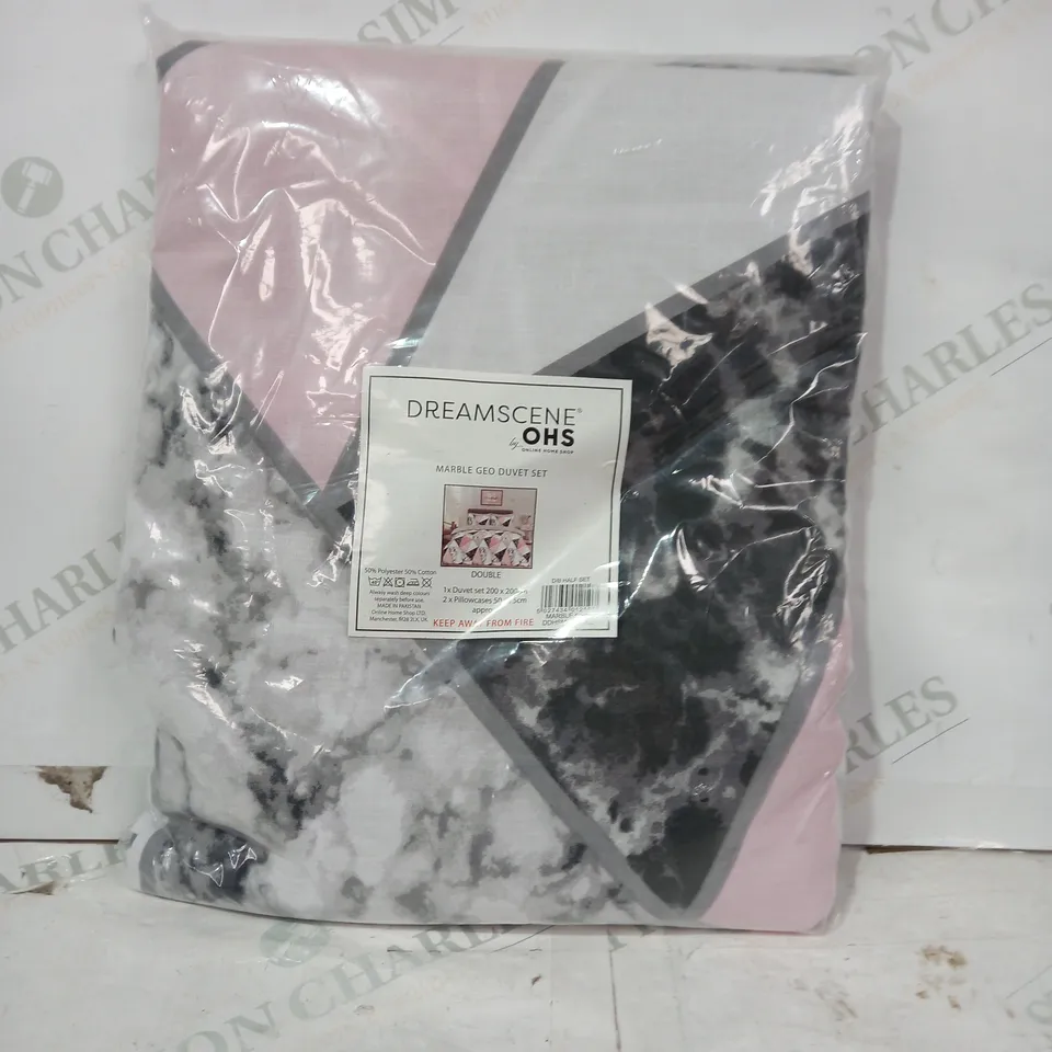 DREAMSCENE BY OHS MARBLE GEO DUVET SET - DOUBLE