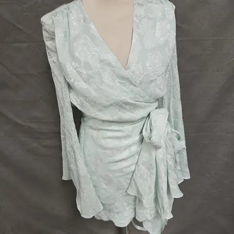 CLUB LONDON DOREEN LONG SLEEVE WRAP MINI DRESS IN MINT SIZE 8