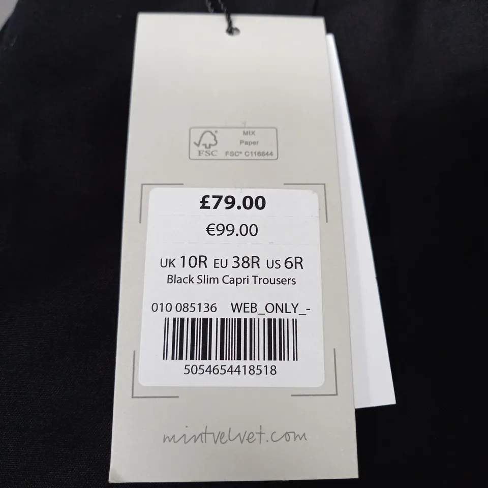 MINT VELVET BLACK SLIM CAPRI TROUSERS SIZE 10R