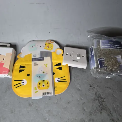 APPROXIMATELY 12 ASSORTED ITEMS TO INCLUDE - FRIDA BABY WINDI GAS PASSER , BOILER SWITCH , CARD CRAFT SUPPLIES HAND MADE ETC