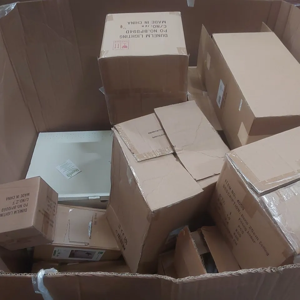 PALLET CONTAINING A VERY LARGE QUANTITY OF ASSORTED DESIGNER LIGHTING PRODUCTS TO INCLUDE: TABLE LAMPS, CEILING LIGHTS, WALL LANTERN ECT