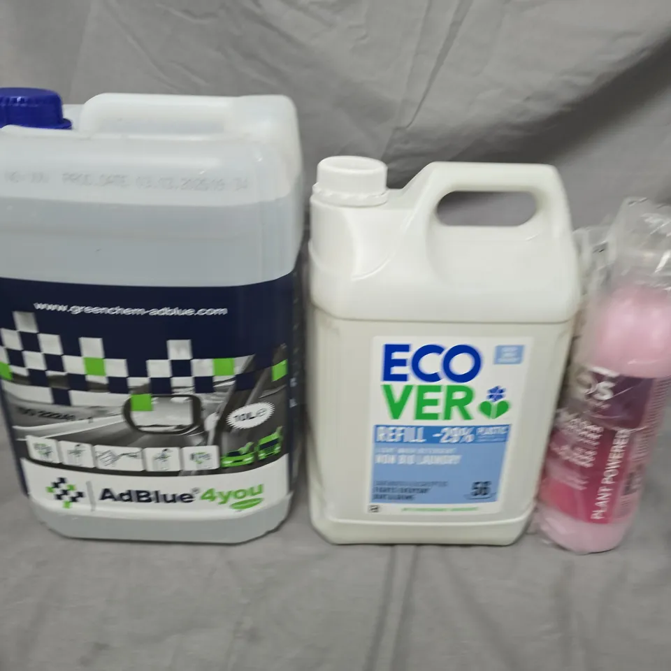 APPROXIMATELY 3 OVERSIZED LIQUIDS TO INCLUDE GREENCHEM, ECOVER AND FABRIC CONDITIONER 