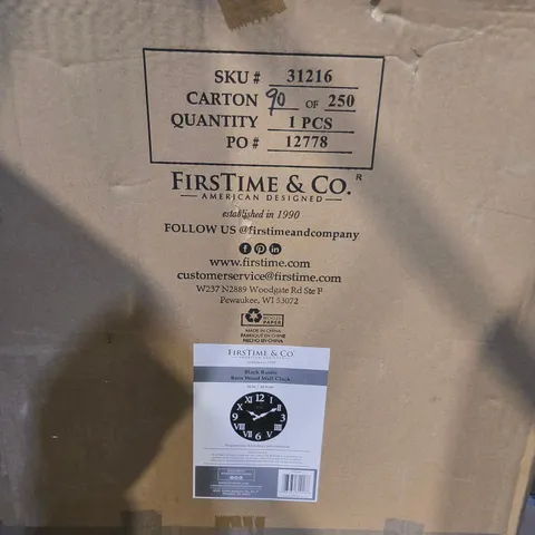 BOXED BLACK RUSTIC BARN WOOD WALL CLOCK