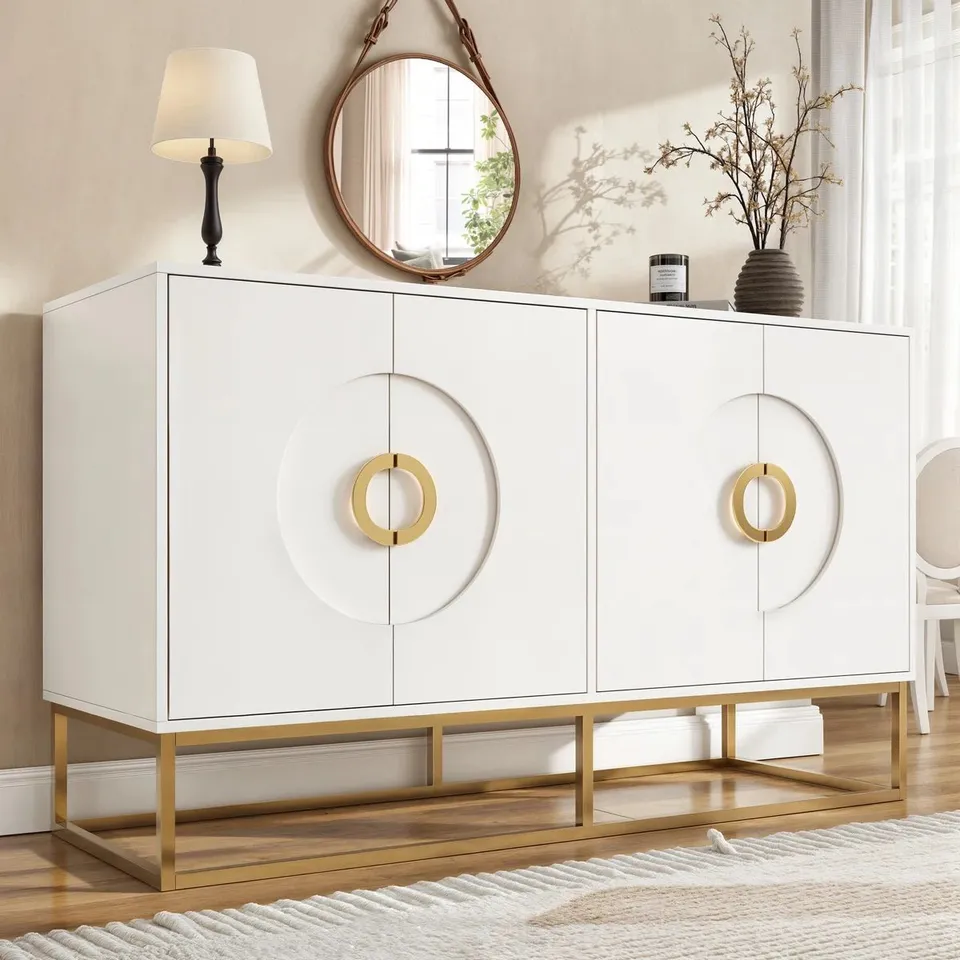 BOXED 140CM WIDE SIDEBOARD WITH 4 DOORS - ROUND PULL - RING DOOR (2 DOORS)