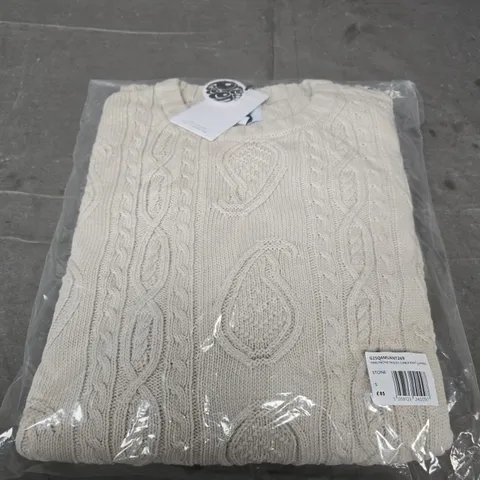 PRETTY GREEN MARLYBONE PAISLEY CABLE KNIT JUMPER – STONE – UK SIZE S