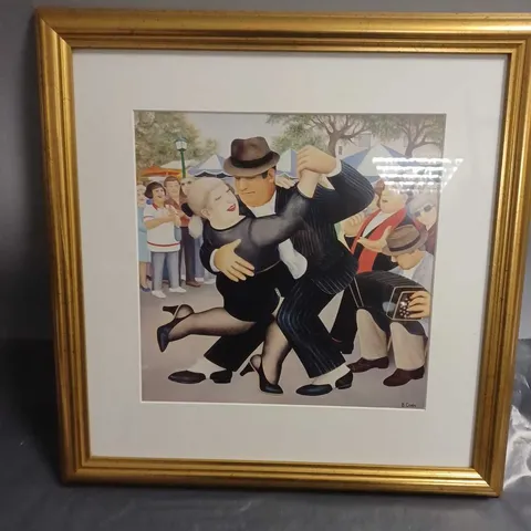 FRAMED COUPLE DANCING THEMED ARTWORK BY B.COOK - APPROX 42X42CM