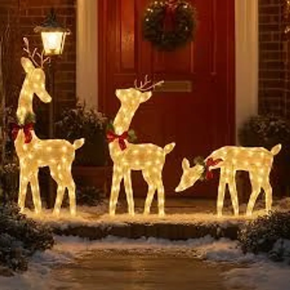 BOXED NEO SET OF 3 OUTDOOR DEER DECORATIONS 