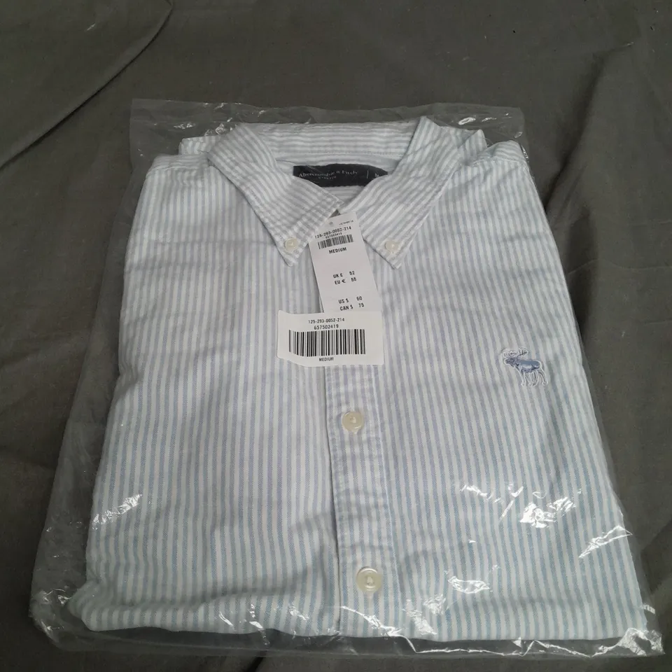 SEALED ABERCROMBIE & FITCH BLUE & WHITE STRIPE SHIRT - MEDIUM