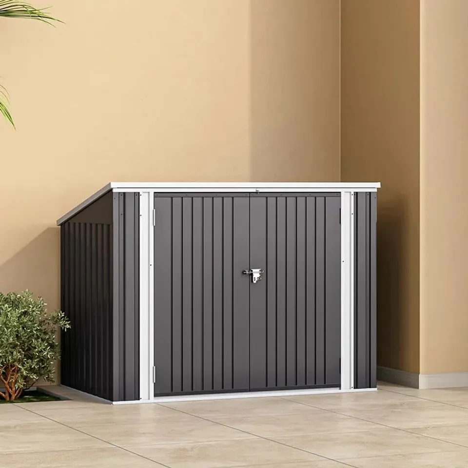 BOXED ATRICE 6FT W X 3FT D METAL GARBAGE SHED (2 BOXES)