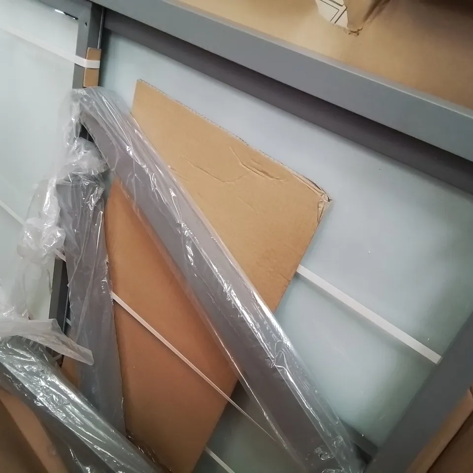 BOXED GOODHOME MOOREA ALUMINIUM FRAMED TABLE WITH TEMPERED GLASS TOP