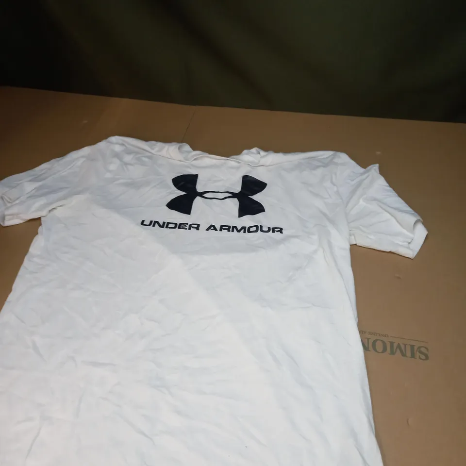 MENS UNDER ARMOUR LOGO WHITE T-SHIRT SIZE L