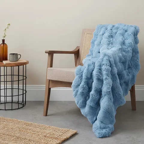 COZEE HOME GIFTABLE TEXTURED LUXURY FAUX FUR THROW - BLUE 