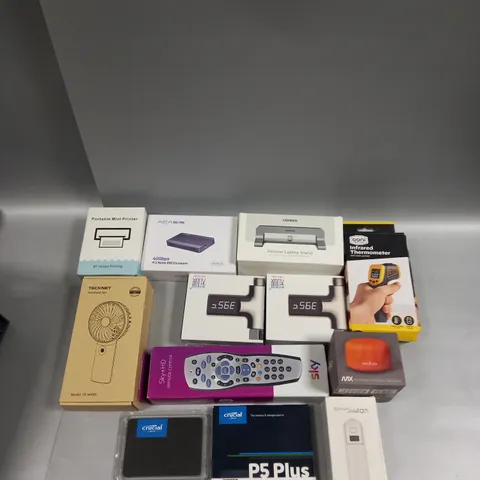 ASSORTED ELECTRICAL GOODS TO INCLUDE SKY HD REMOTE, PORTABLE MINI PRINTER, AND TECKNET HANDHELD FAN ETC.