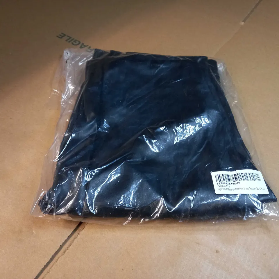 PACKAGED BLACK HIGH WAIST MATTE LEATHER LOOK SKINNY TROUSERS - SIZE 10