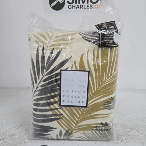 FUSION PALM LEAF PATTERN FULLY LINED EYELET CURTAINS – ONE PAIR, 90X90