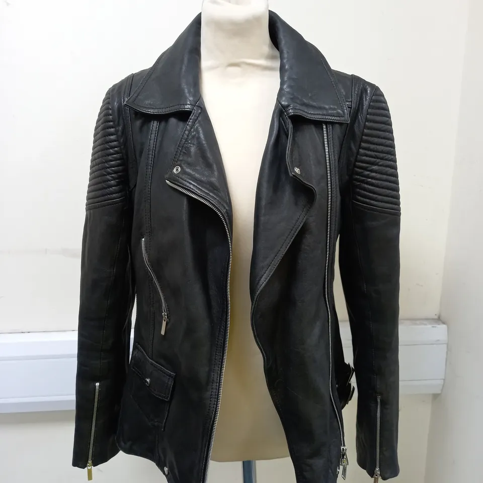 KAREN MILLEN LEATHER ASYMMETRIC ZIP DETAIL BIKER JACKET UK SIZE 14