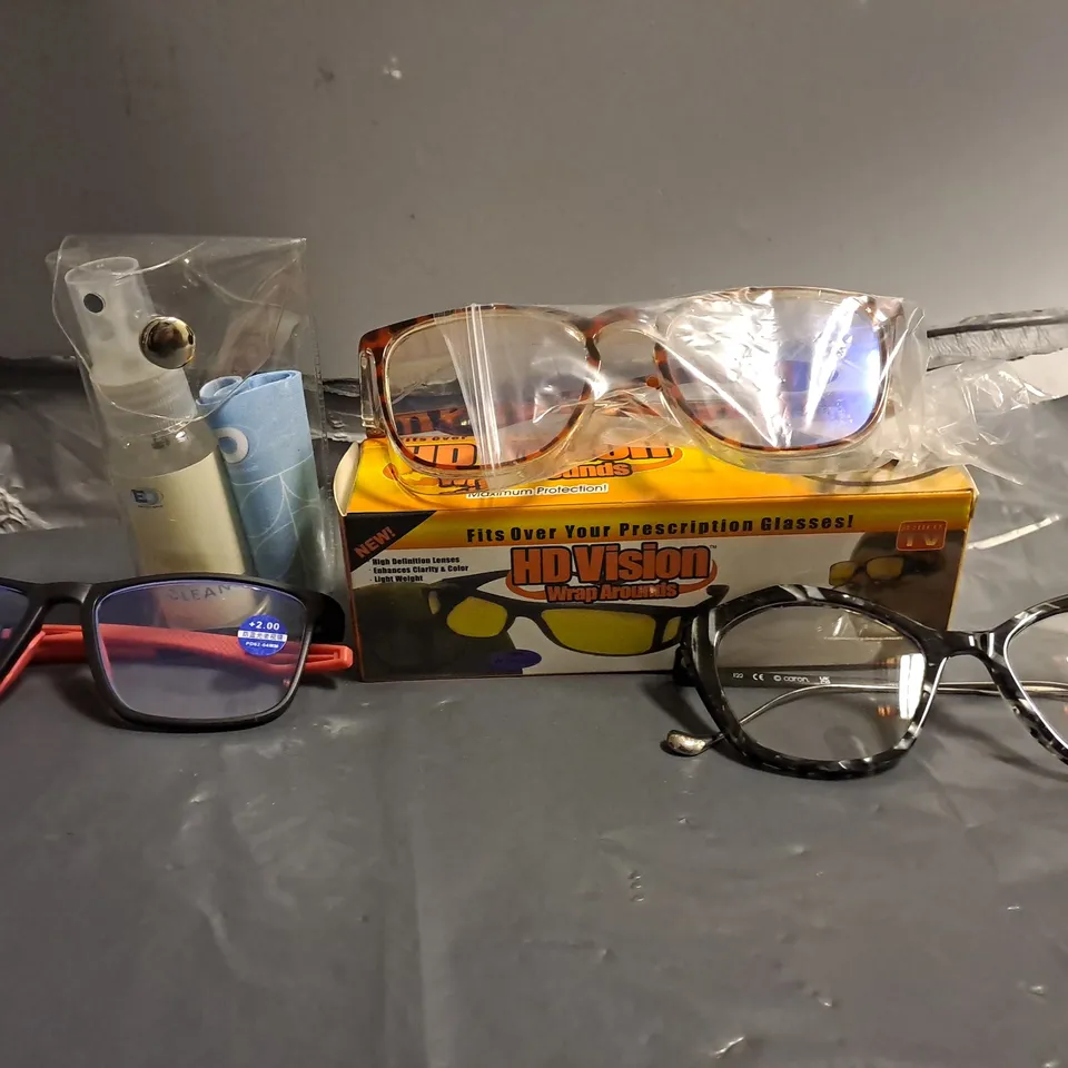 APPROXIMATELY 12 ASSORTED VISION CARE ITEMS TO INCLUDE - SUN GLASSES , EYEWEAR GLASSES , HD GLASSES 