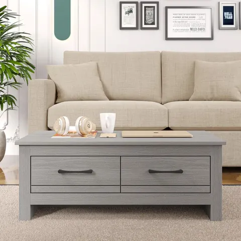 BOXED LIMESTONE COFFEE TABLE WITH STORAGE - GREY (1 BOX)