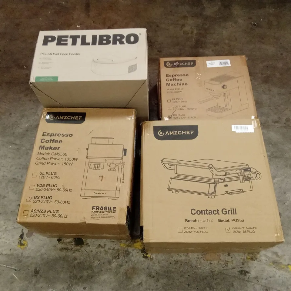 PALLET OF ASSORTED HOUSEHOLD GOODS AND PRODUCTS TO INCLUDE; COFFEE MACHINES, CONTACT GRILL, WET FOOD FEEDER ETC