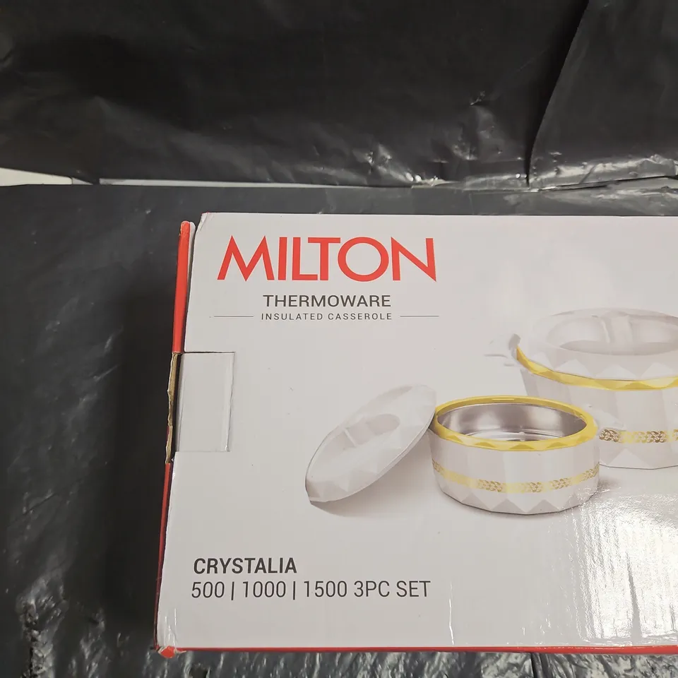 MILTON CRYSTALIA THERMOWARE INSULATED CASSEROLE 3-PIECE SET (500/1000/1500)